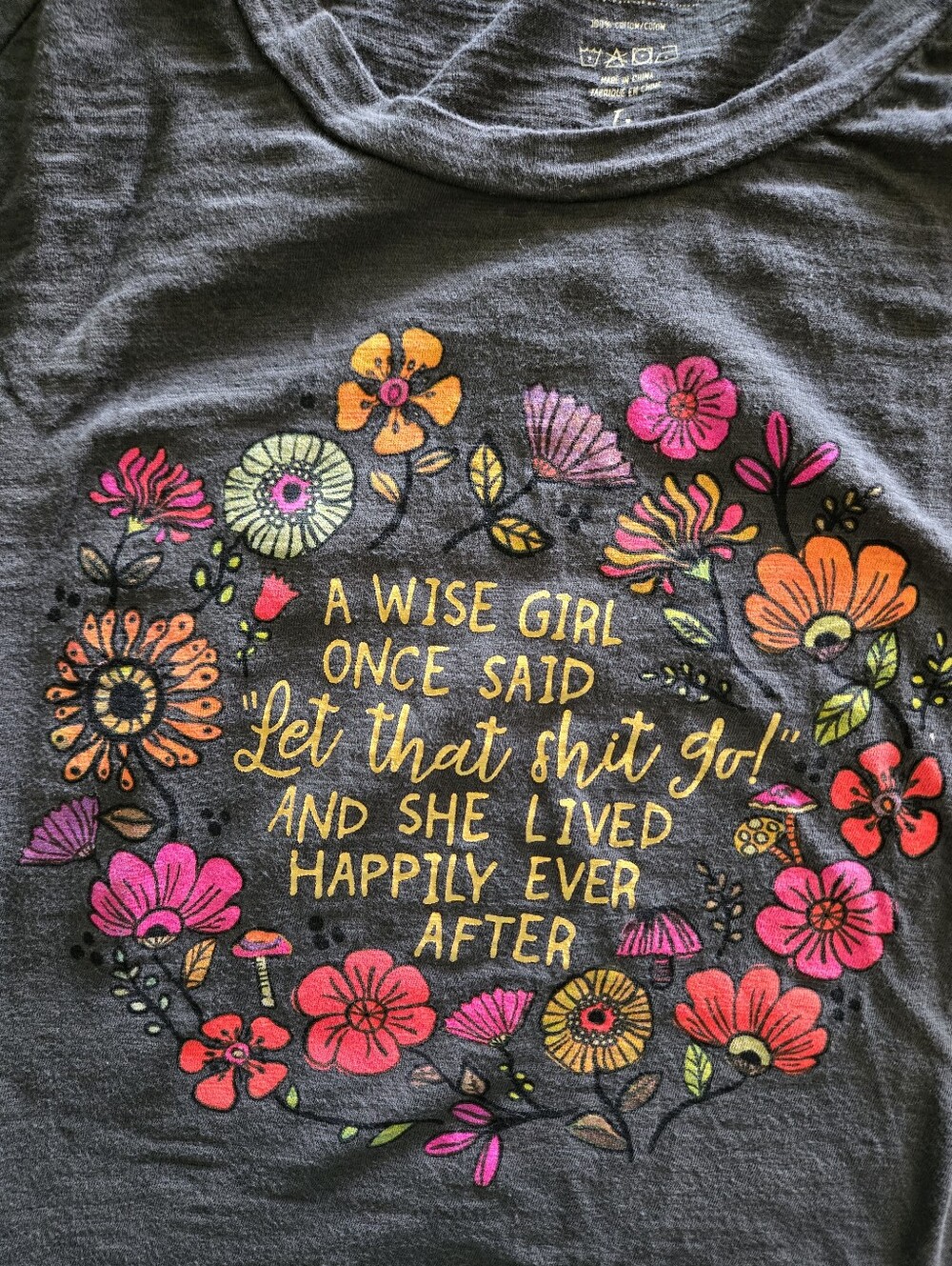 NATURAL LIFE Charcoal Tee with Bright Floral Quote
